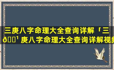 三庚八字命理大全查询详解「三 🌹 庚八字命理大全查询详解视频」